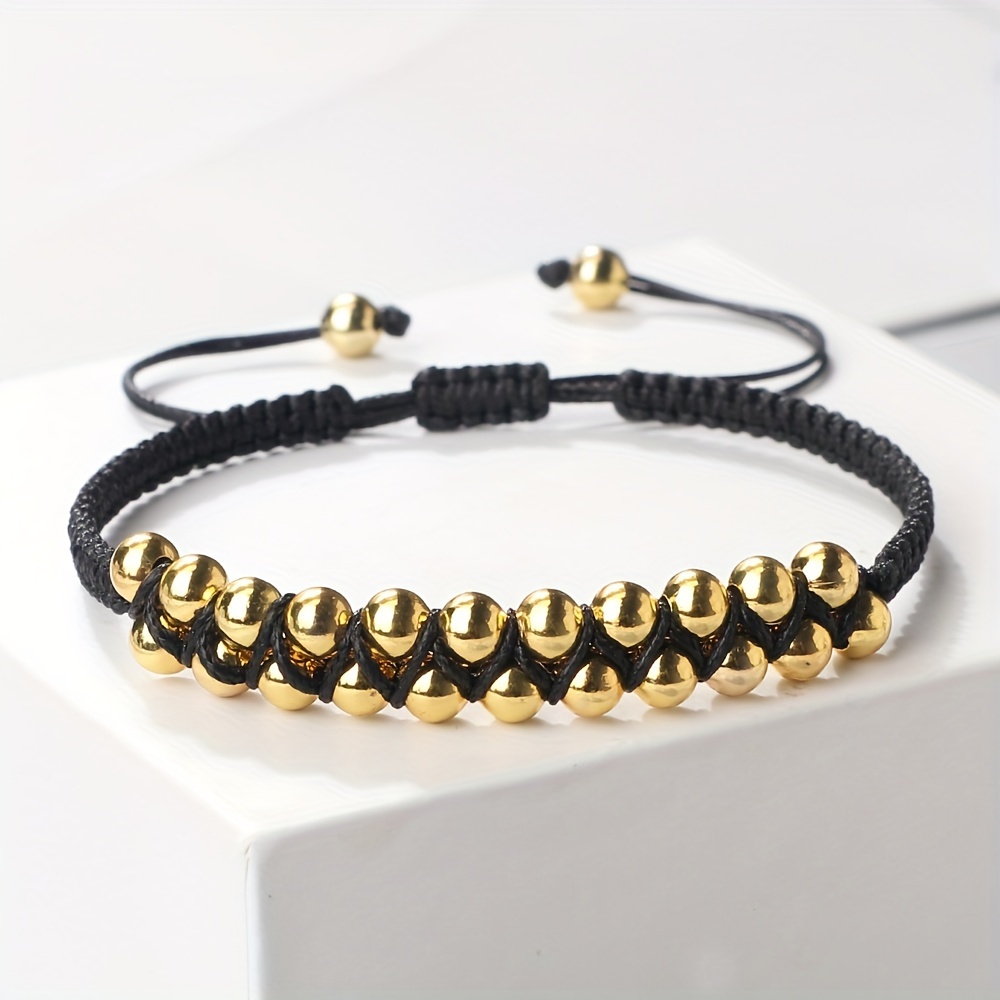 Adjustable Copper Bead Men's Bracelet with Double Row Weaving